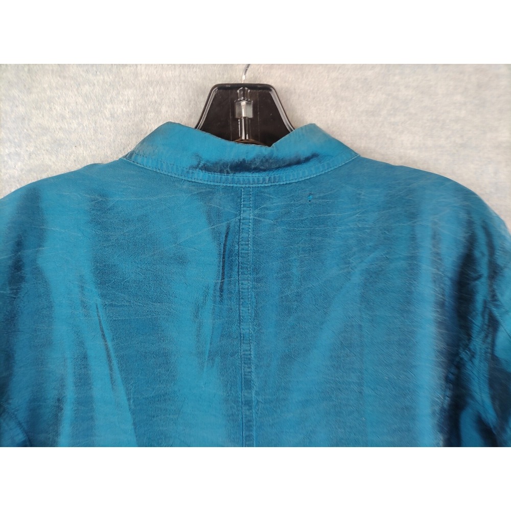 Chicos Womens Shirt Lage 3 Blue 100% Silk Vintage Retro Career Capsule Boxy - Picture 7 of 9